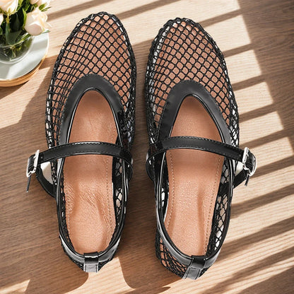 Momount Women Fishnet Ballet Flats