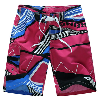 Momount Men Swim Shorts – Geometric Print Drawstring Knee Length Surf