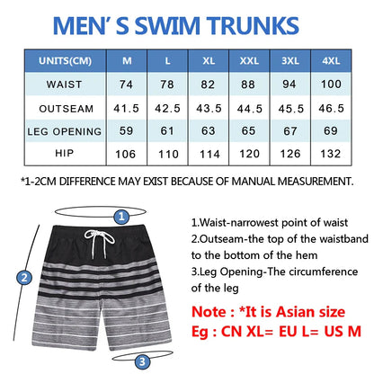 Momount Men Swim Shorts – Striped Drawstring Quick Dry Summer Beach