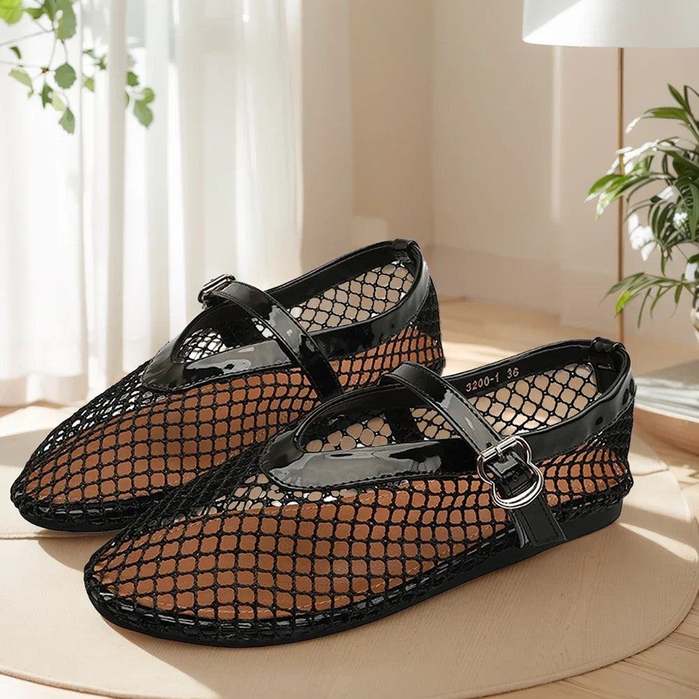 Momount Women Fishnet Ballet Flats