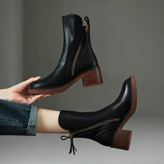 Celeste | Western Leather Block Heel Ankle Boots