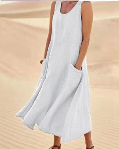 Melisande | Linen Scoop Neck Maxi Dress