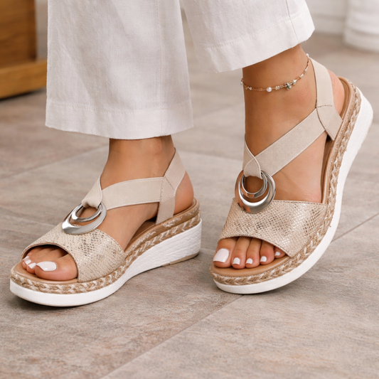 Momount Women Espadrille Wedge Sandals – Metallic Cross Strap Comfort