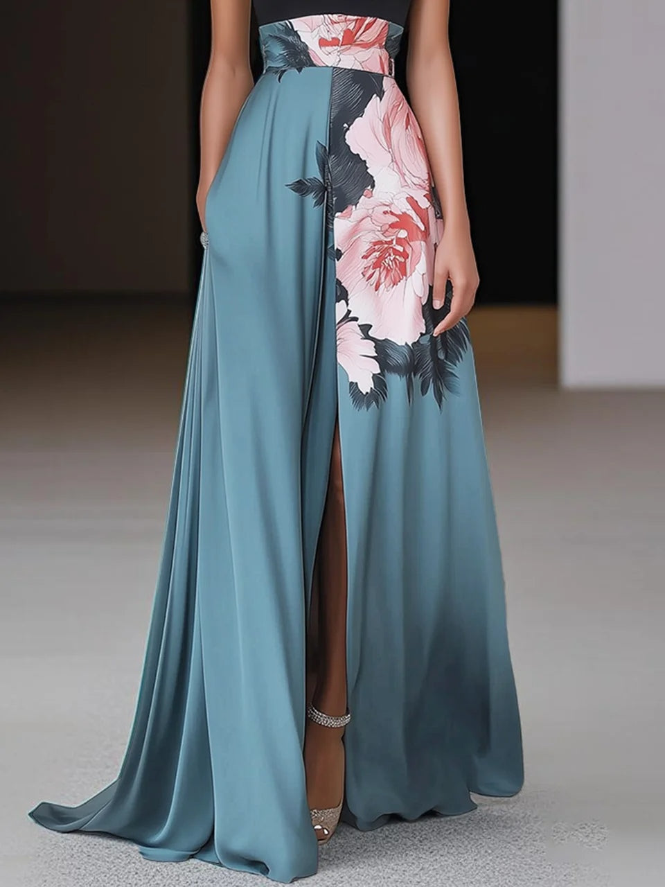 Evangelista halterneck maxikjole – Elegant blomstret sommer damekjole med slids
