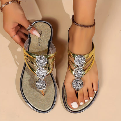 Castaliana | Sandalias Planas con Cristales y Strass en Plateado