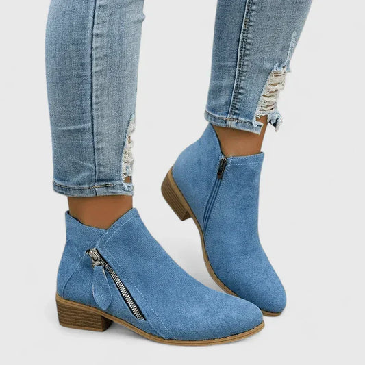 Theodora | Vintage Denim Zip Ankle Boots