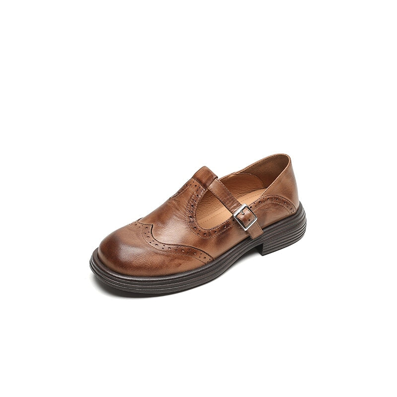 Calista | Zapatos Mary Jane Oxford Vintage en Marrón con Plataforma