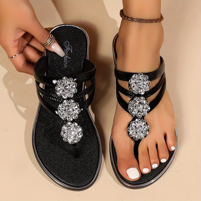 Castaliana | Sandalias Planas con Cristales y Strass en Plateado