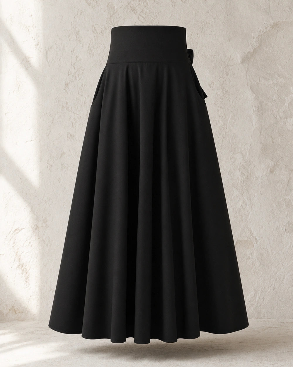Women's High-Waist Bow Midi Skirt with Pockets — image 8 — gonna-midi-elegante-ideale-per-autunno-e-primavera-black-08-product-only.webp