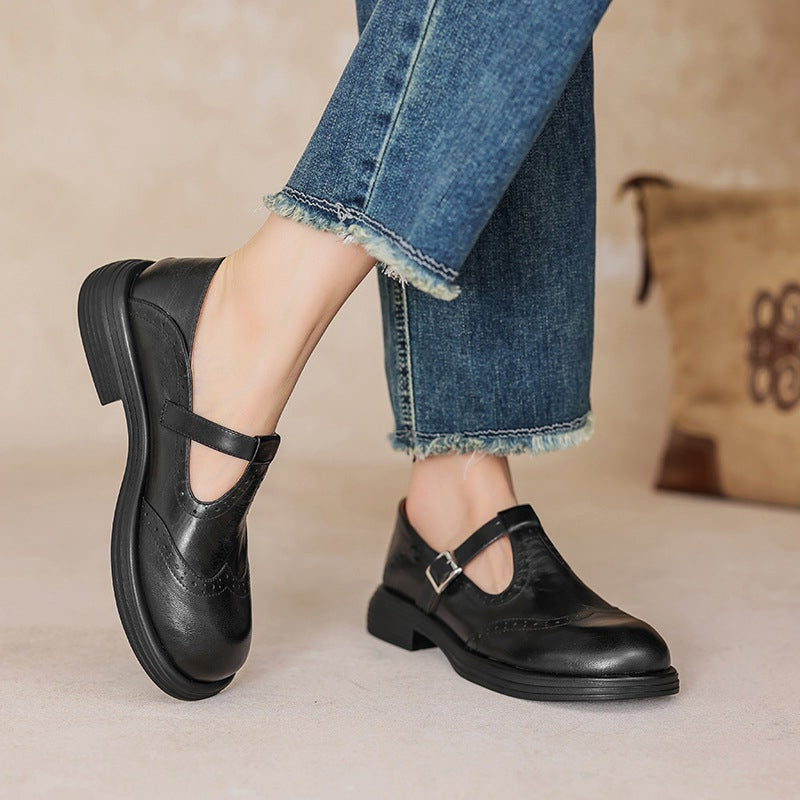 Calista | Zapatos Mary Jane Oxford Vintage en Marrón con Plataforma