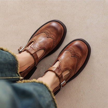 Calista | Zapatos Mary Jane Oxford Vintage en Marrón con Plataforma