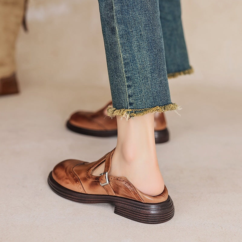 Calista | Zapatos Mary Jane Oxford Vintage en Marrón con Plataforma