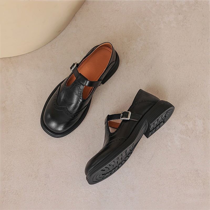 Calista | Zapatos Mary Jane Oxford Vintage en Marrón con Plataforma