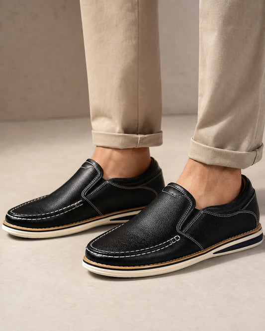 Men's Hand-Stitched Elastic Slip-On Loafers — image 1 — mens-elastic-panel-loafers-black-01-hero.webp