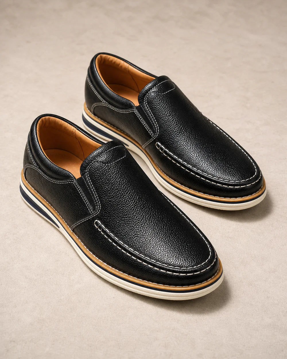 Men's Hand-Stitched Elastic Slip-On Loafers — image 4 — mens-elastic-panel-loafers-black-04-top-medial.webp