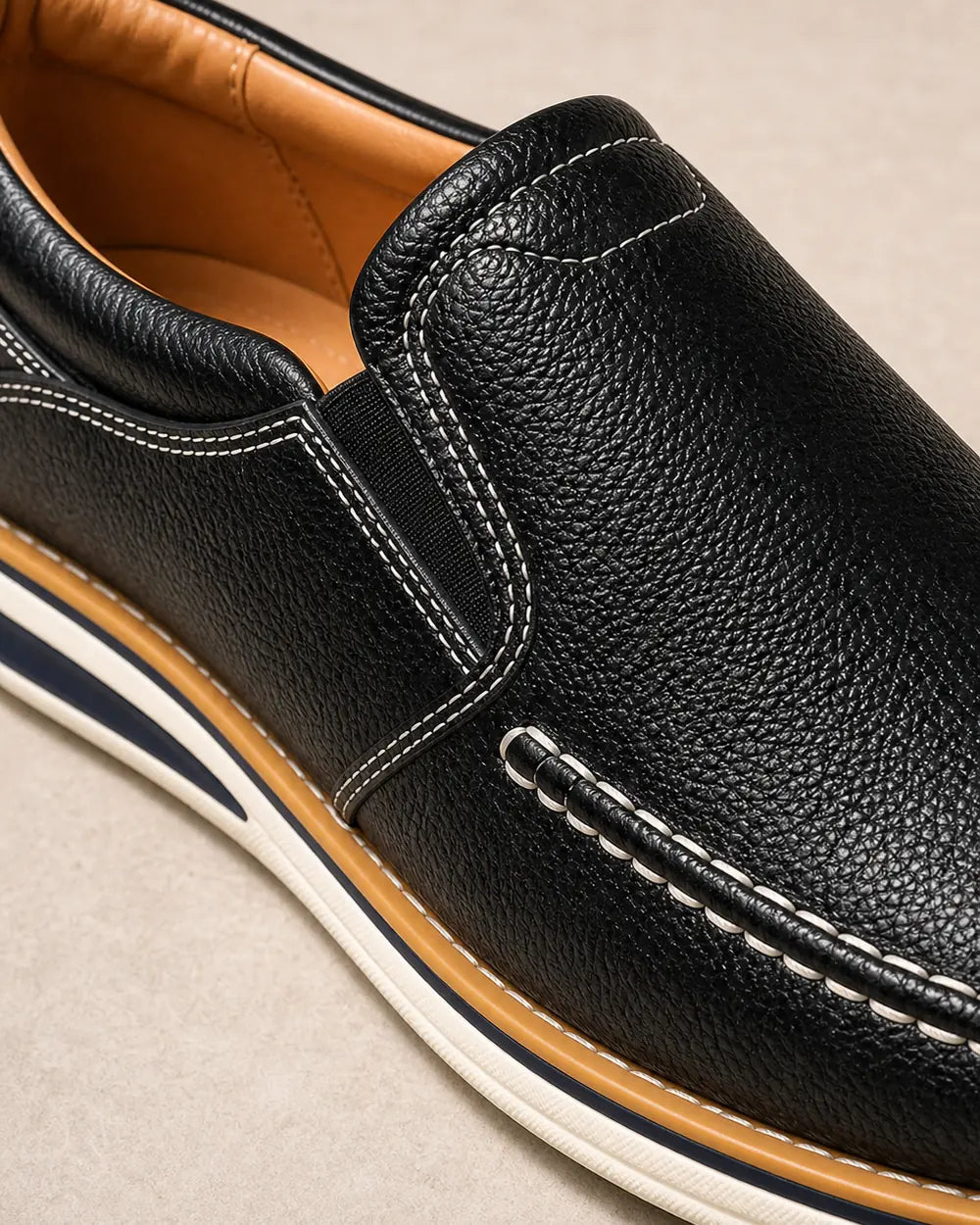 Men's Hand-Stitched Elastic Slip-On Loafers — image 5 — mens-elastic-panel-loafers-black-05-detail.webp
