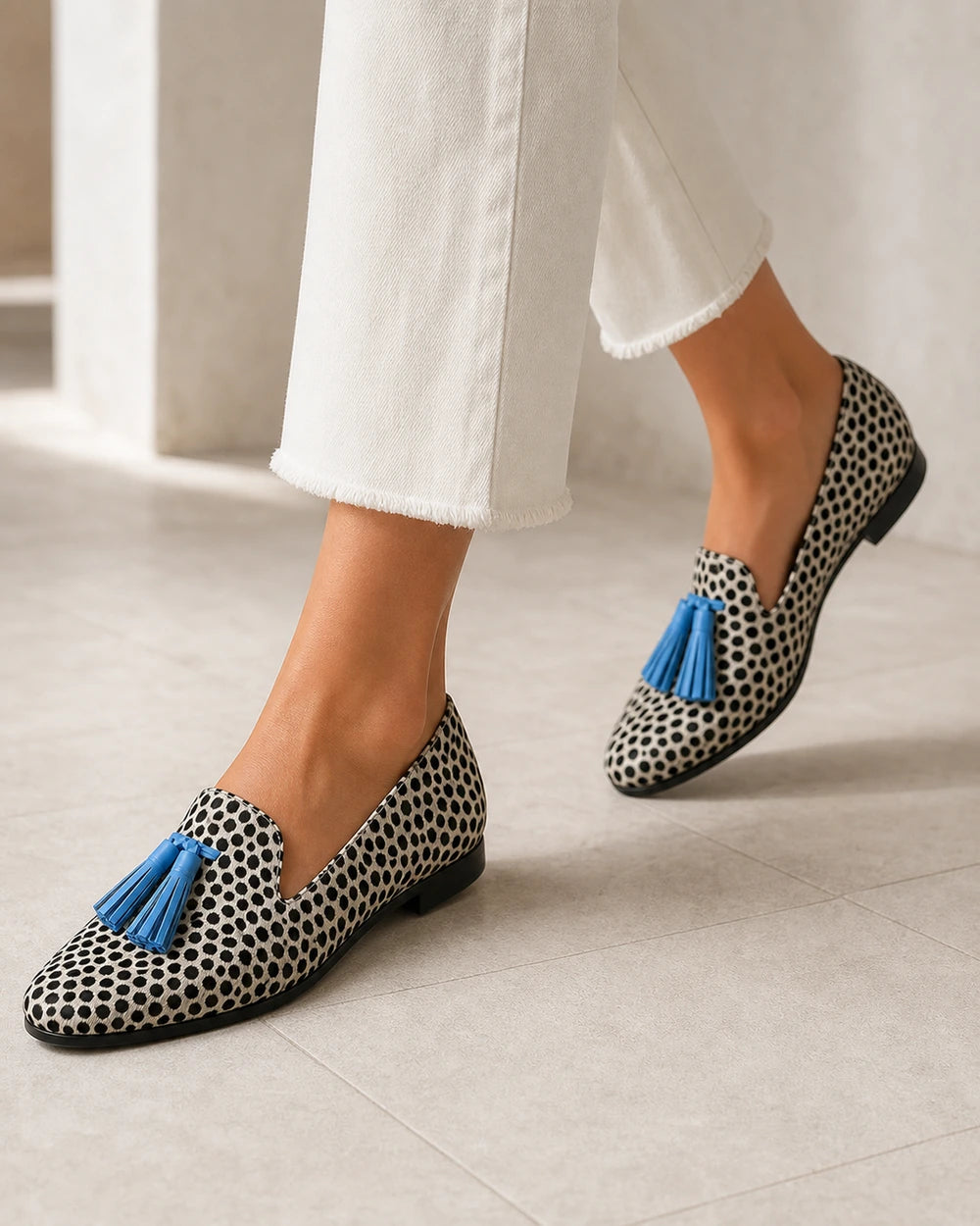 Women's Animal-Print Loafers with Blue Tassels — product image 6