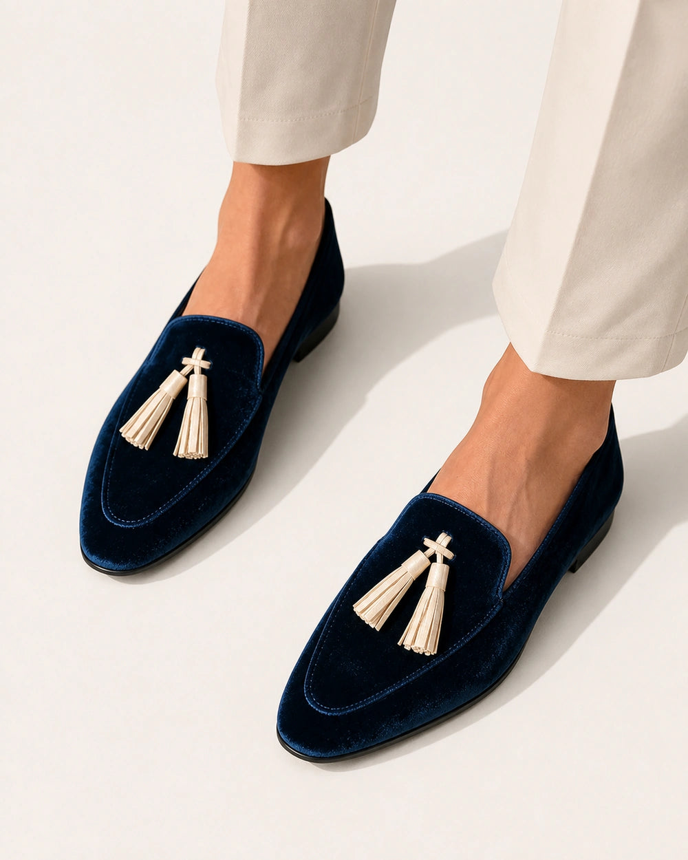 Women's Navy Velvet-Texture Tassel Loafers — product image 4