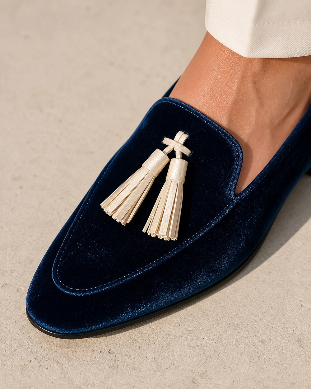 Women's Navy Velvet-Texture Tassel Loafers — product image 5
