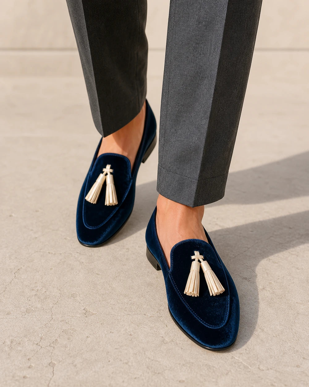 Women's Navy Velvet-Texture Tassel Loafers — product image 6