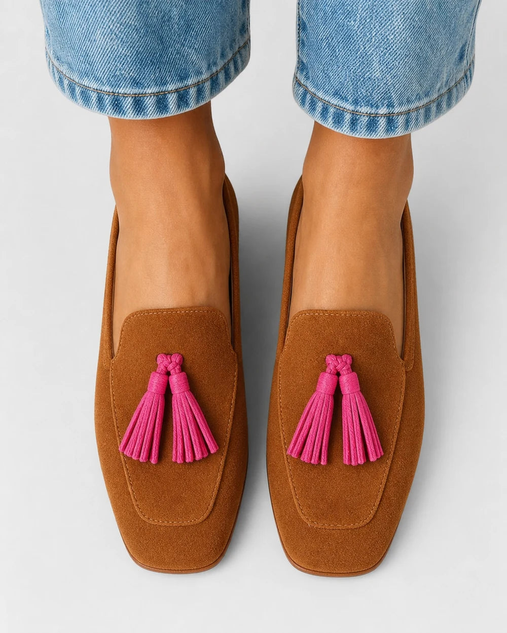 Mocassini donna cognac con nappine rosa — immagine del prodotto 5