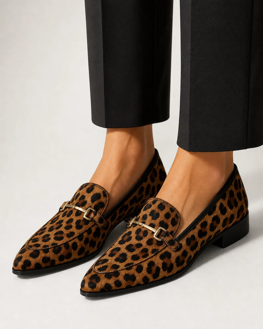 Women's Pointed Leopard Loafers with Metal Bit — product image 1