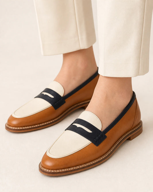 Women's Brown and Cream Round-Toe Loafers — product image 1