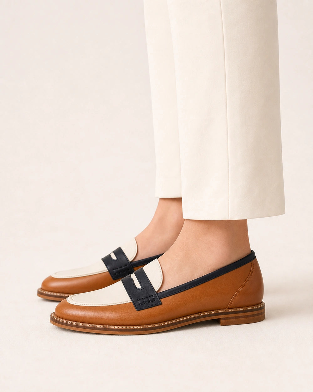 Women's Brown and Cream Round-Toe Loafers — product image 3