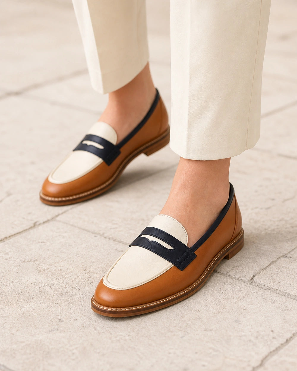 Women's Brown and Cream Round-Toe Loafers — product image 6