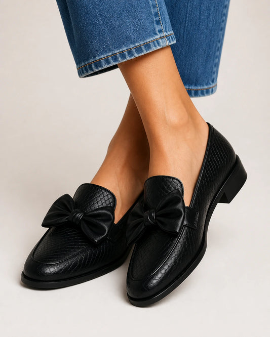 Women's Black Bow Loafers with Low Heel — product image 1