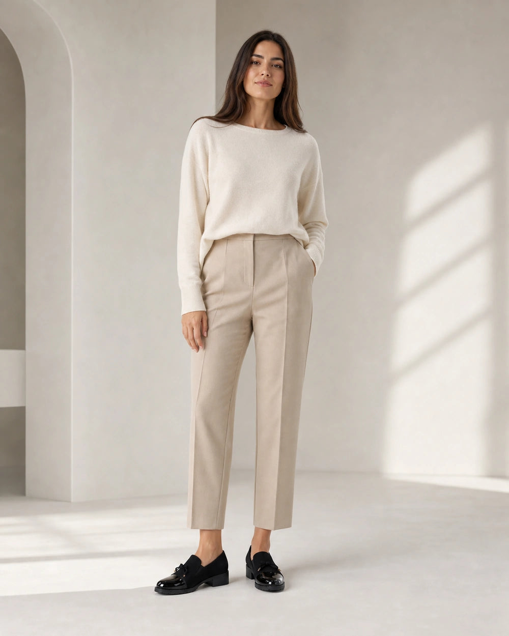 Women's Bow Loafers with Glossy Cap Toe — worn by a model