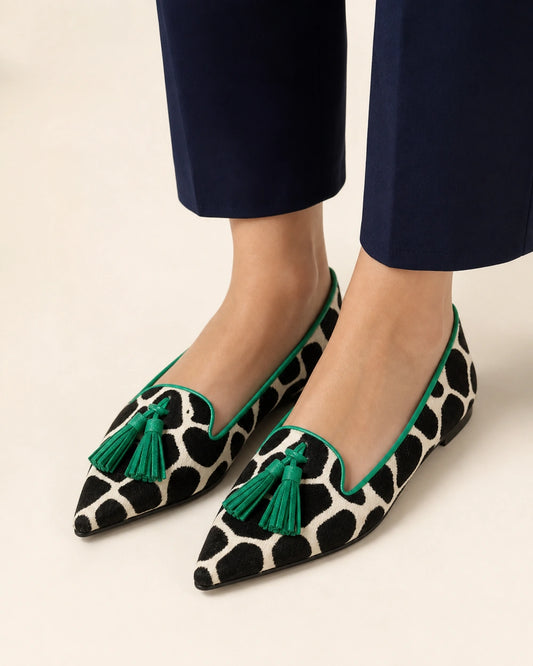Women's Pointed Cow-Print Tassel Loafers — product image 1