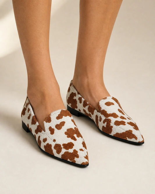 Women's Pointed Cow-Print Loafers — product image 1
