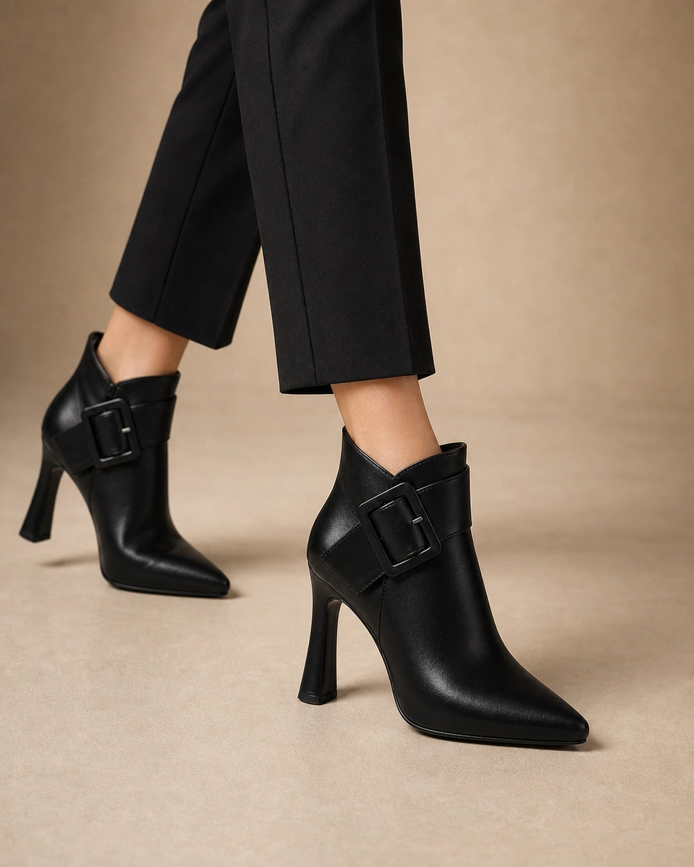 Women's pointed-toe buckle ankle boots, black gallery view. — momount-clara-black-buckle-boots-06.webp