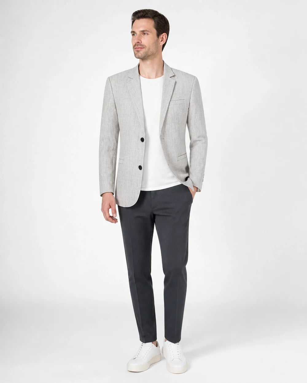 Grey lightweight blazer for men, hero view.
