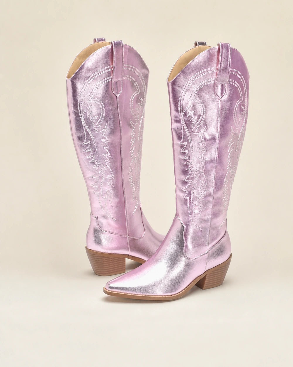 Momount Women Amoji Western Knee-High Boots, pink, variant hero.