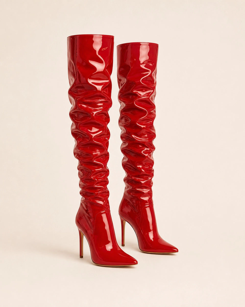 Momount Women Patent Slouch Stiletto Boots, red, variant hero.