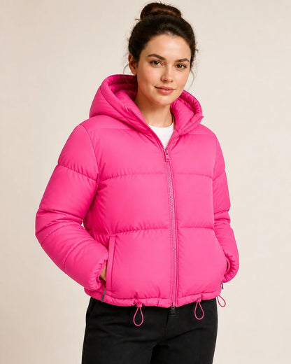 Momount women short hooded puffer jacket pink