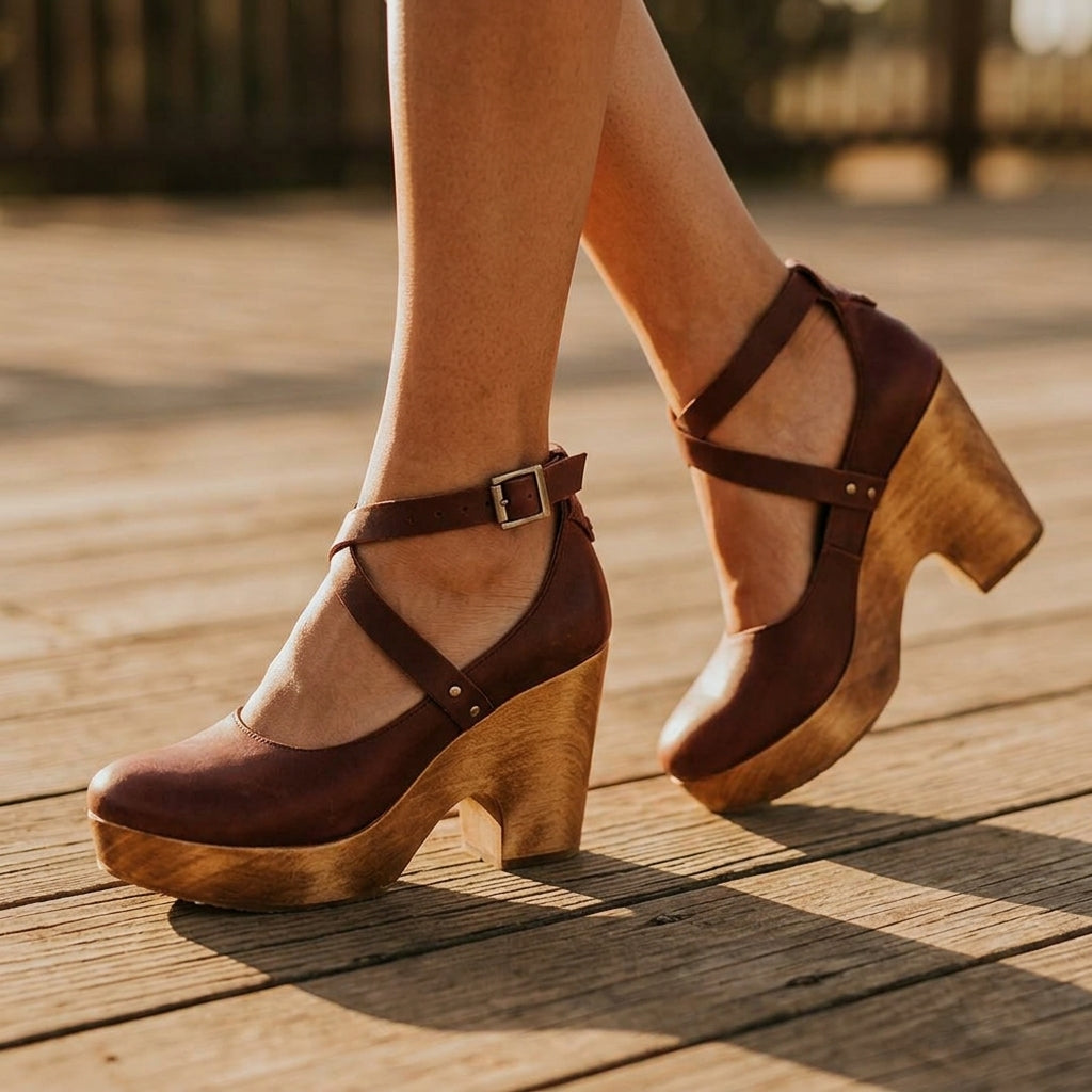 Momount Clog Wedge Sandals - brown_onfoot