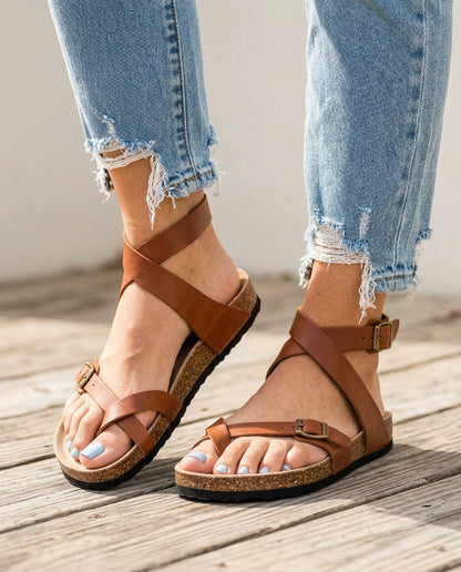 Momount Flat Sandals - brown_onfoot