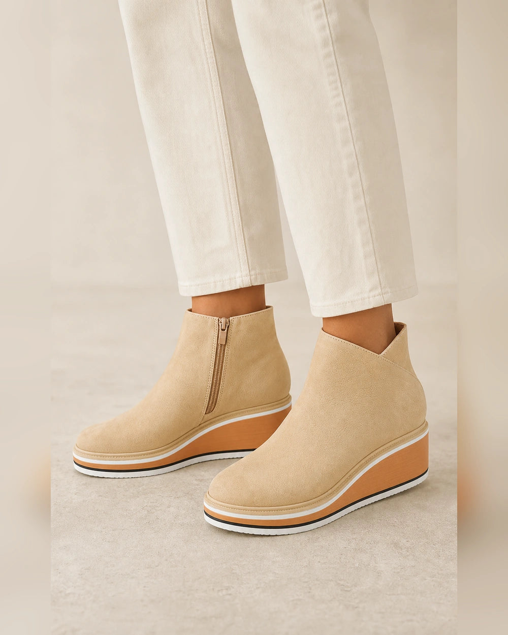 Casual Leather Ankle Boots, beige hero. — olga-beige-01-hero.webp