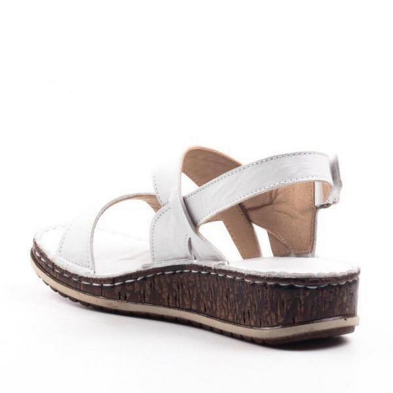 Sandalias de Cuña de Mujer – Cuero Marrón Peep-Toe Slingback Verano