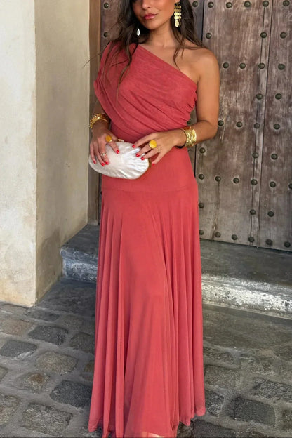 Ariadne | Chic Draped One Shoulder Ruched Sleeveless Summer Maxi Dress