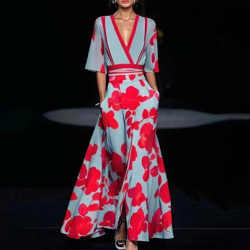 Florentia | Rochie Maxi de Vară Florală Îndrăzneață, Petrecută cu Curea