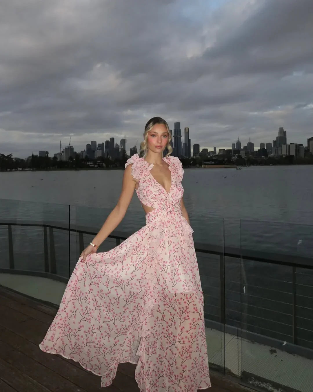 Citania | Rochie Maxi Florală de Vară Romantică, Fără Mâneci, Decolteu V