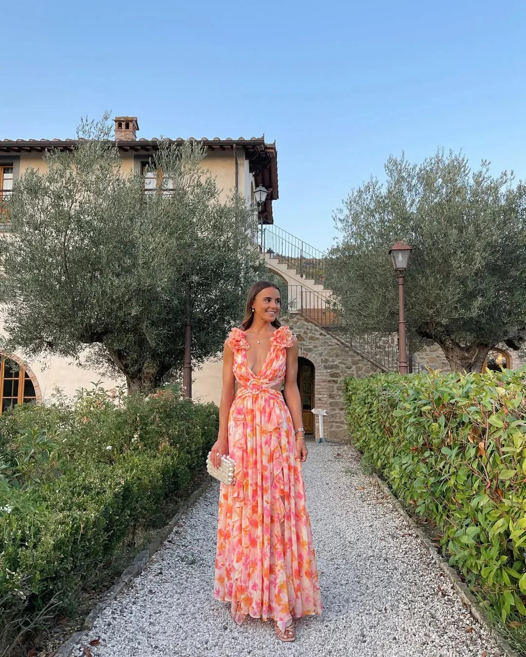 Citania | Rochie Maxi Florală de Vară Romantică, Fără Mâneci, Decolteu V