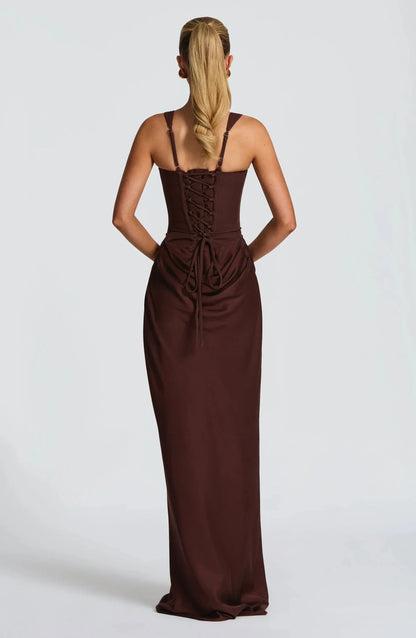 Galatea | Rochie Maxi Bodycon Elegantă din Satin cu Decolteu Pătrat și Spate Gol